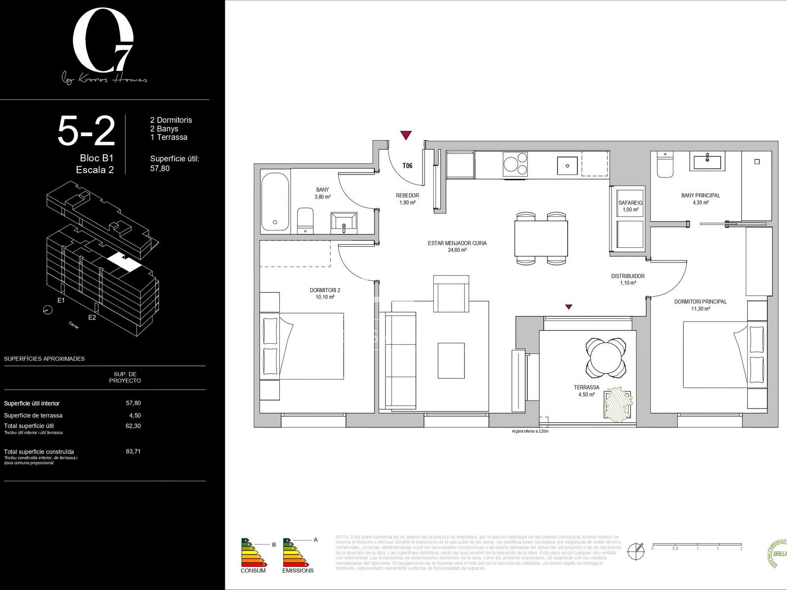 Apartamento en Barcelona, España 2 dormitorios, 70 m2 No. 194306
