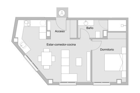 Планировка Квартиры «1BR-1» 1 спальня в ЖК ALEGRIA IV ALICANTE