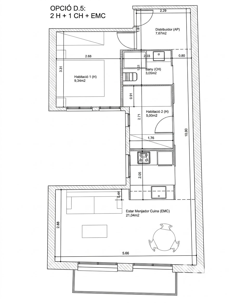 Kattohuoneisto Barcelona, Espanja 2 makuuhuonetta, 54 m2 No. 193461