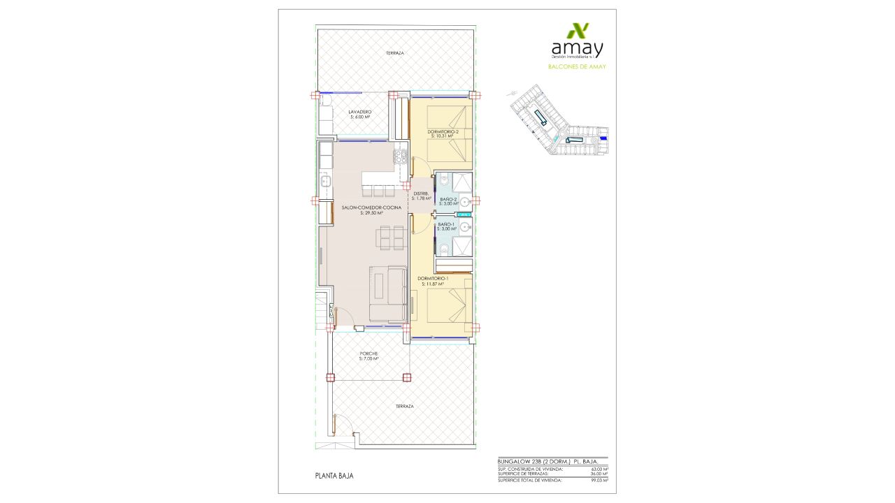 Bungalow en Balcones de VIVI, Torrevieja, Alicante, Espagne 2 chambres, 62.9 m2 No. 105545