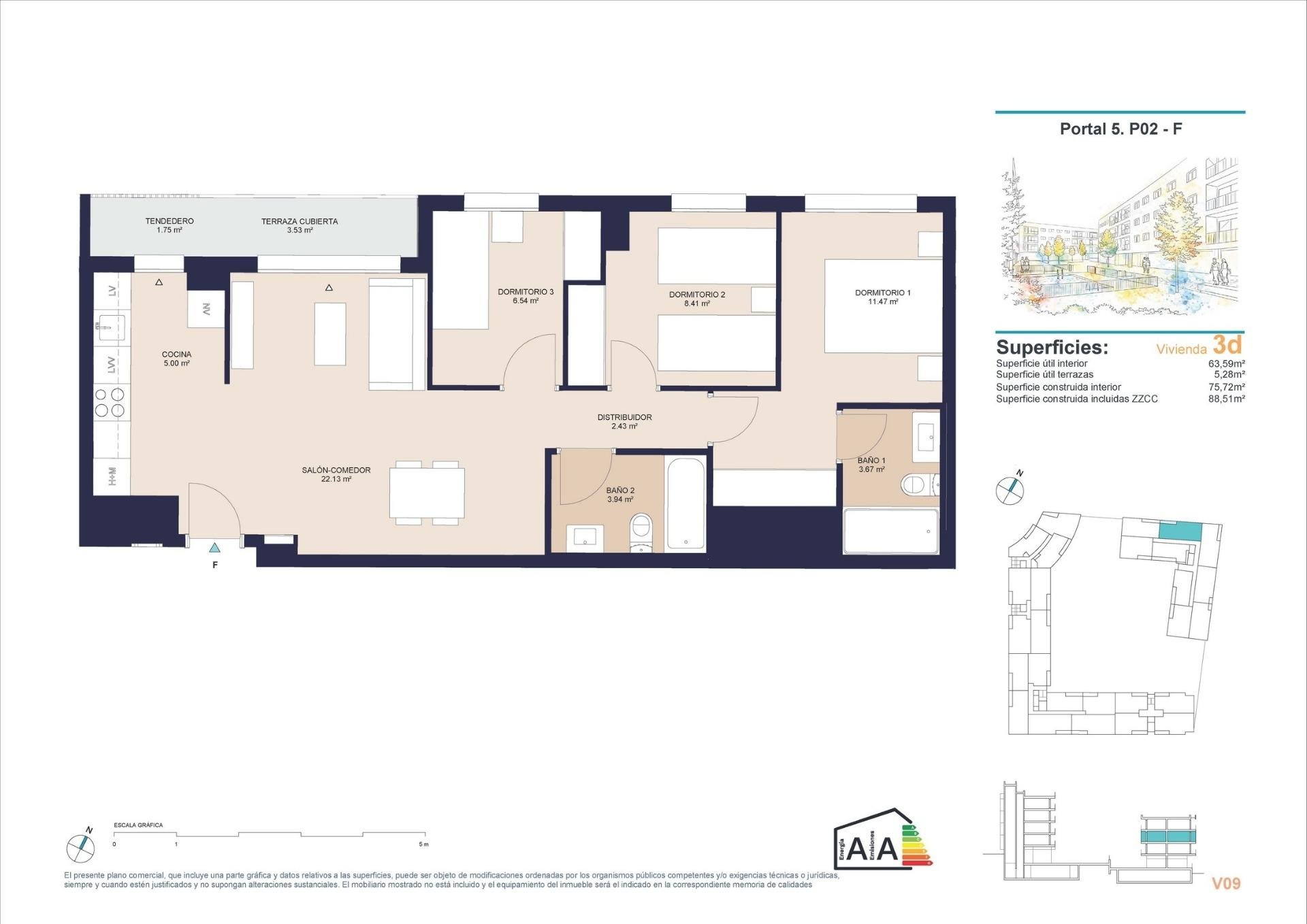 Appartamento a Alicante, Spagna 3 camere da letto, 88 mq. N° 180479