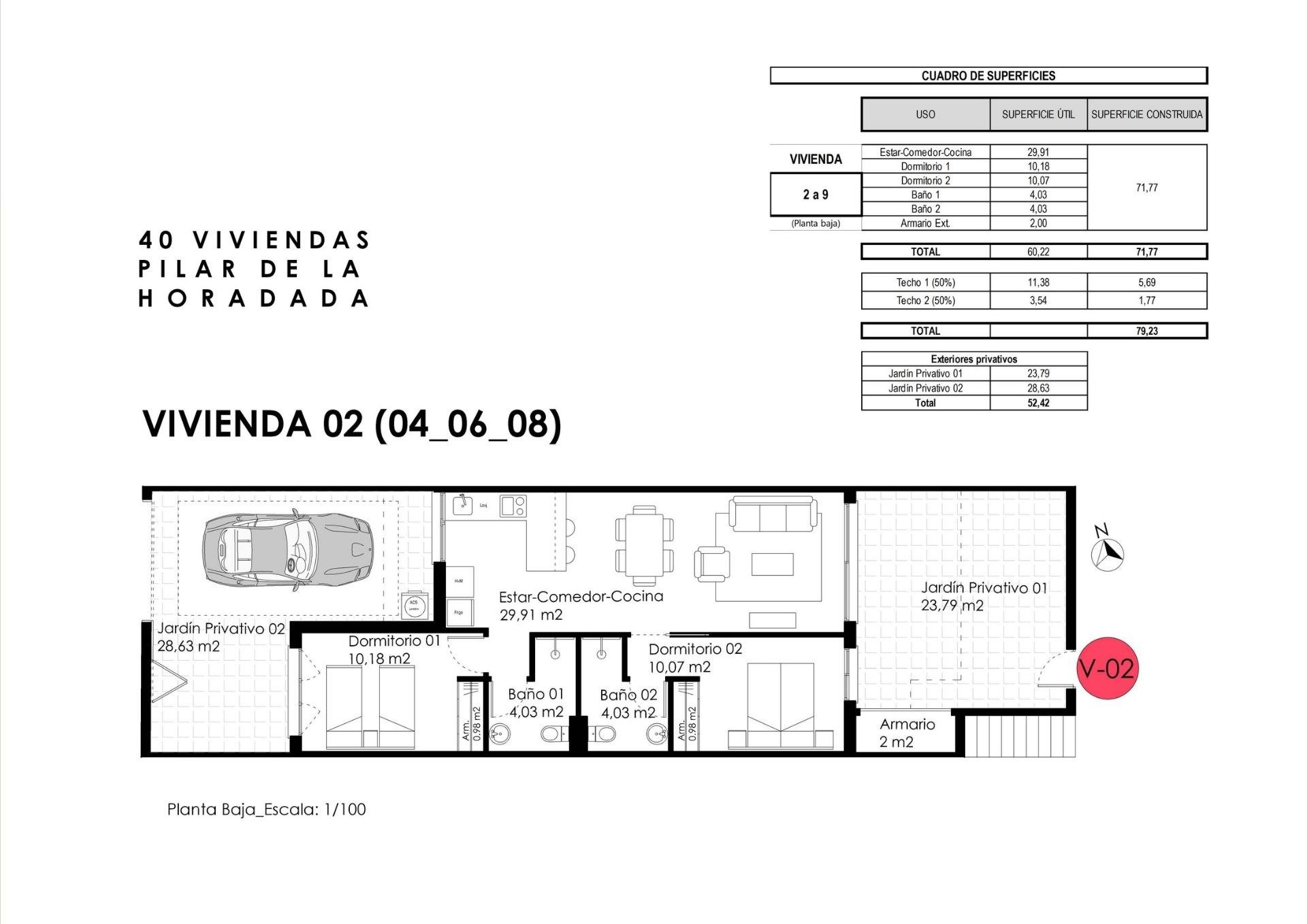 Bungalow i Pilar de la Horadada, Alicante, Spanien 2 sovrum, 79 kvm. Nr. 180477