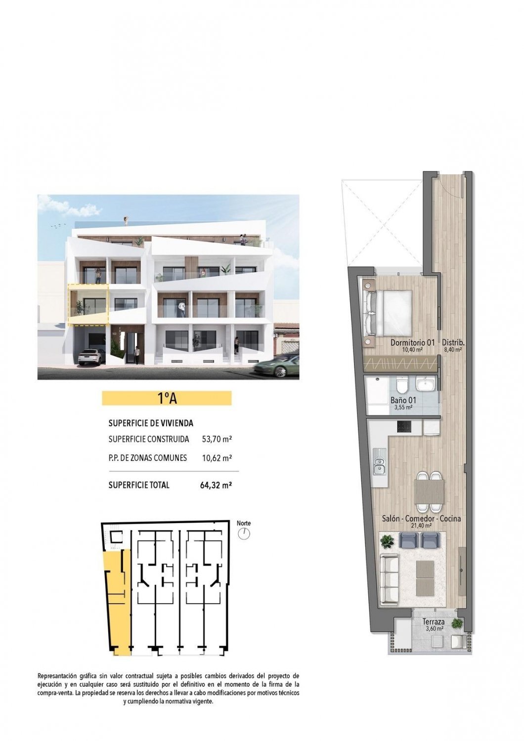 Apartment à Torrevieja, Alicante, Espagne 1 chambre, 61 m2 No. 112797