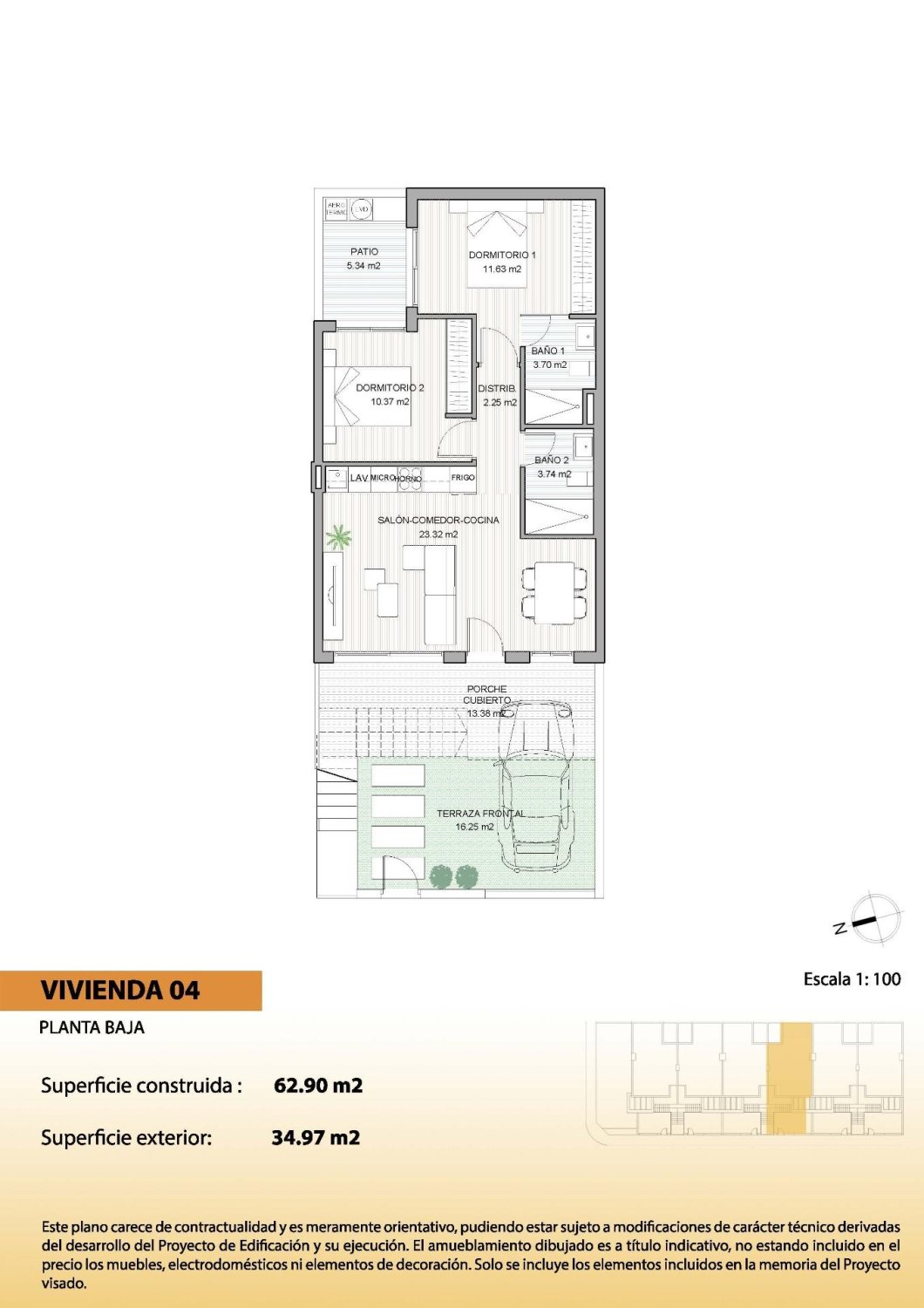 Bungalow i San Pedro del Pinatar, Murcia, Spanien 2 sovrum, 70 kvm. Nr. 180137