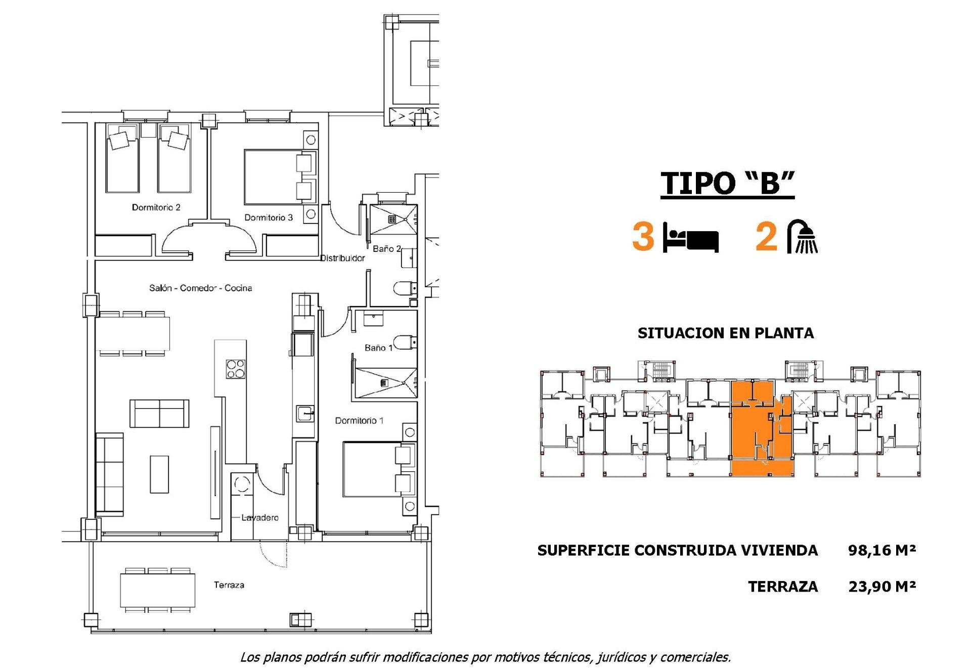 Appartamento a San Miguel de Salinas, Alicante, Spagna 3 camere da letto, 121 mq. N° 112526