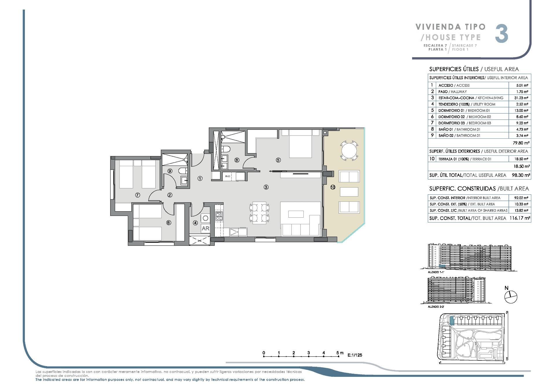 Apartamento en Torrevieja, Alicante, España 3 dormitorios, 92 m2 No. 113586