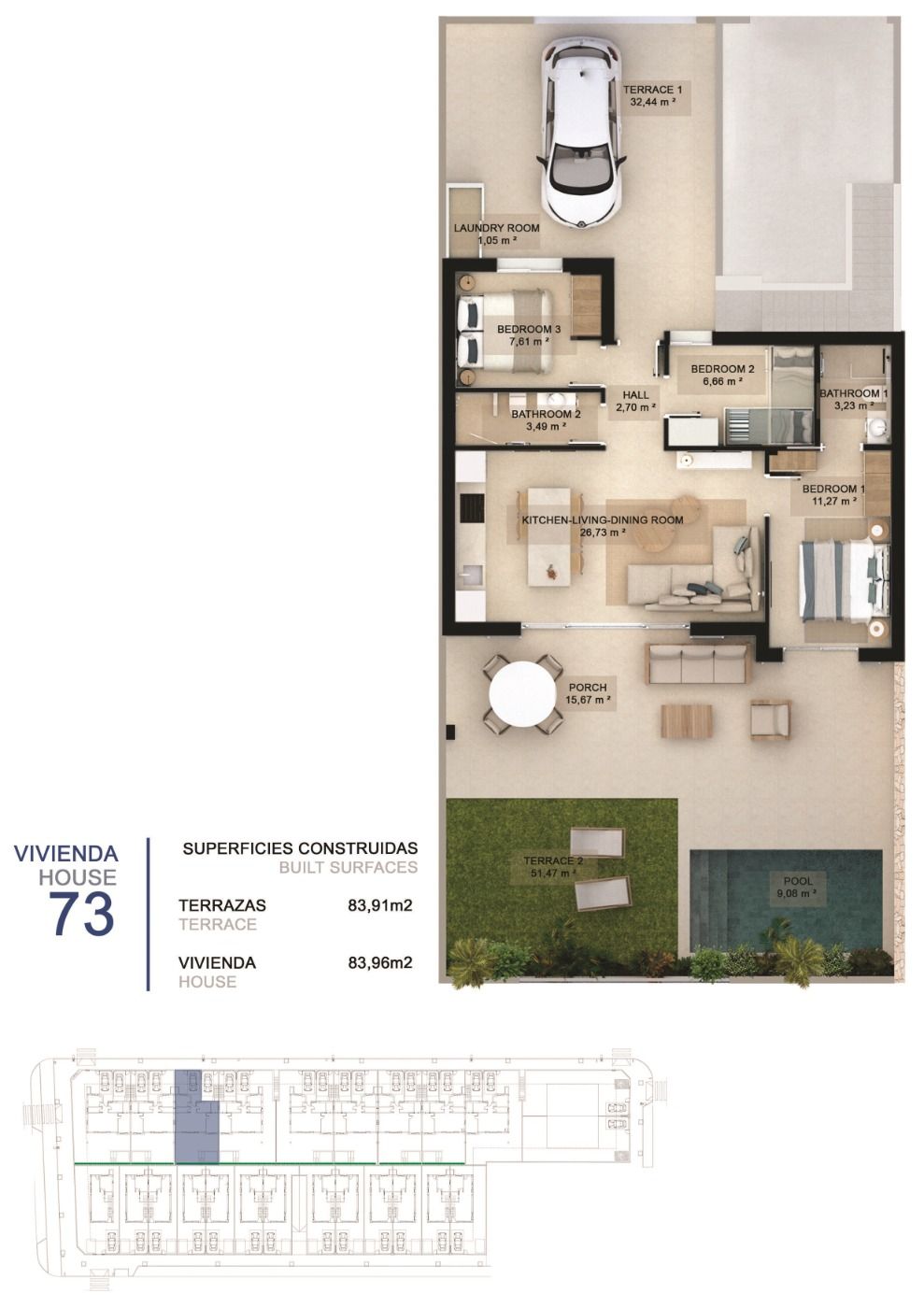 Bungalow en Pilar de la Horadada, Alicante, España 3 dormitorios, 84 m2 No. 114484