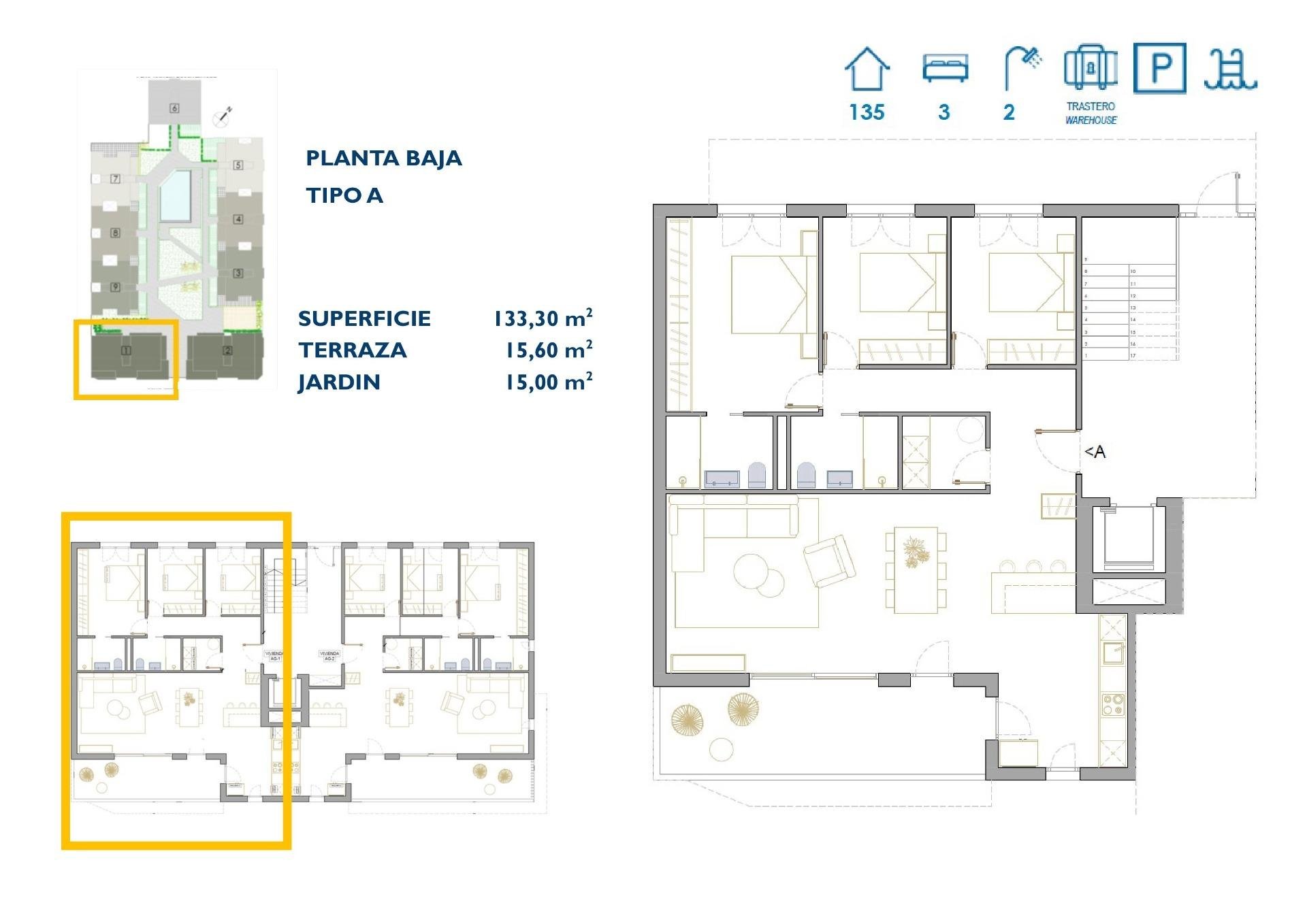 Apartment in San Pedro del Pinatar, Murcia, Spain 3 bedrooms, 133 sq.m. No. 98333