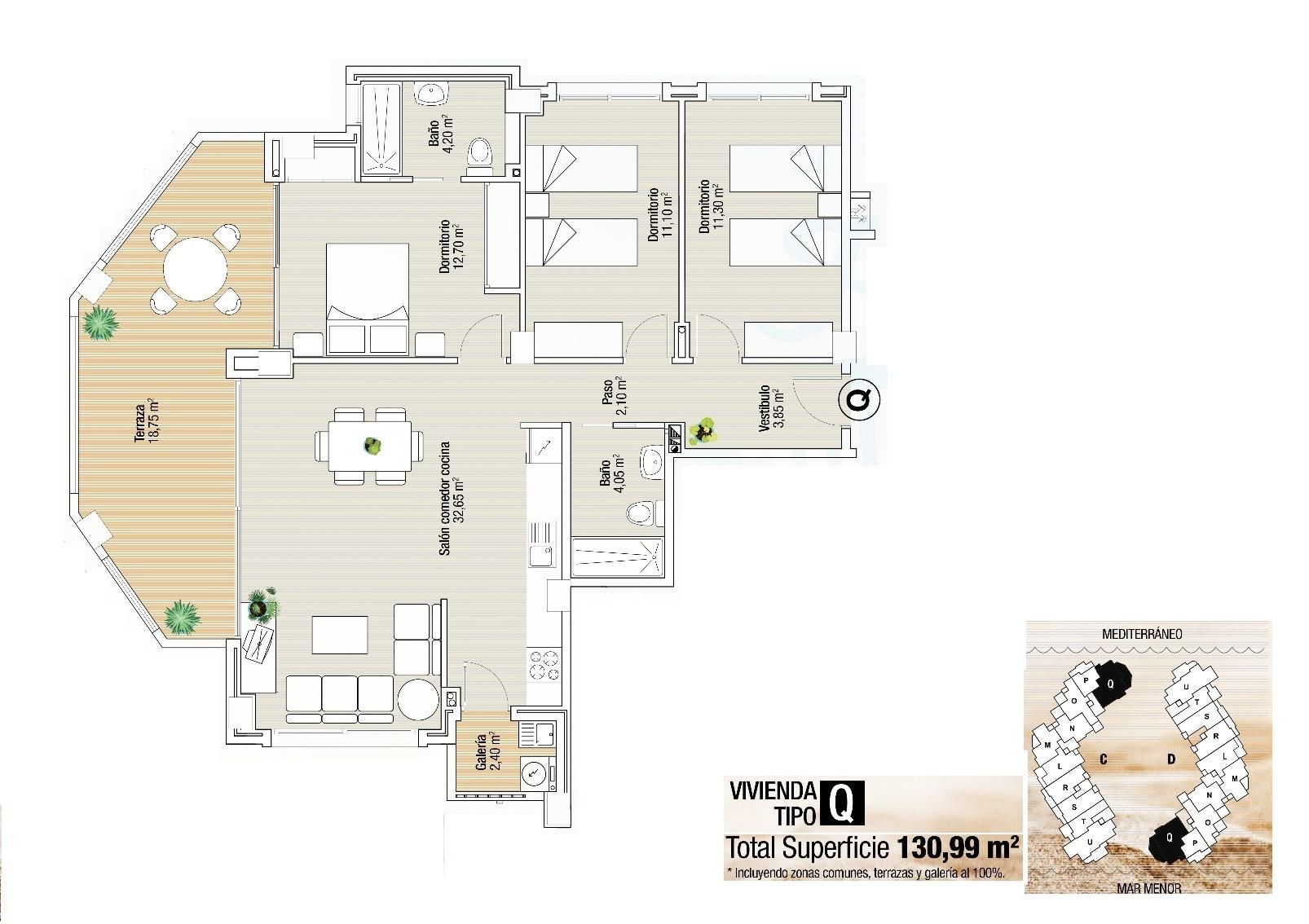Huoneisto La Manga del Mar Menor, Murcia, Espanja 3 makuuhuonetta, 130 m2 No. 112818