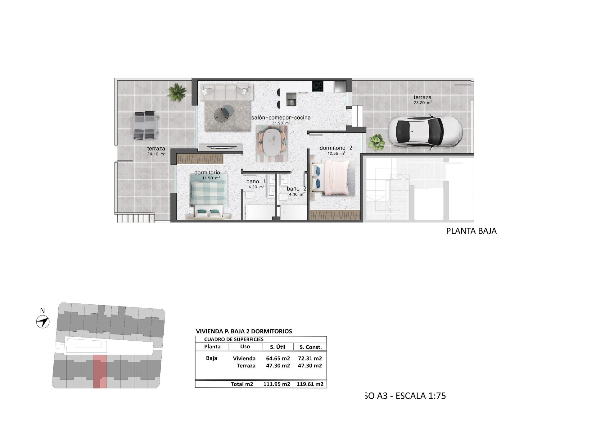 Bungalow en Pilar de la Horadada, Alicante, España 2 dormitorios, 72 m2 No. 103553