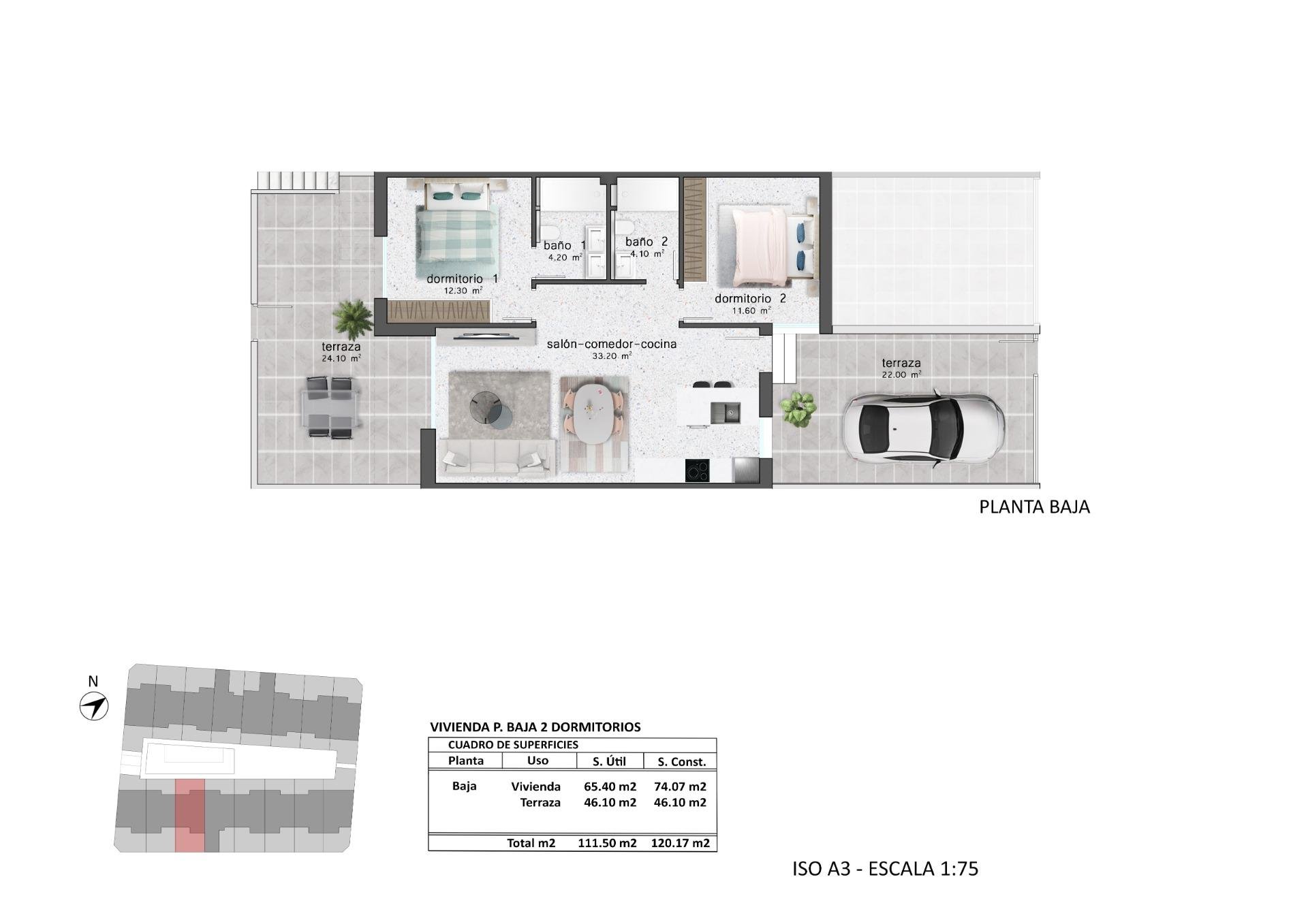 Bungalow en Pilar de la Horadada, Alicante, España 2 dormitorios, 72 m2 No. 103553