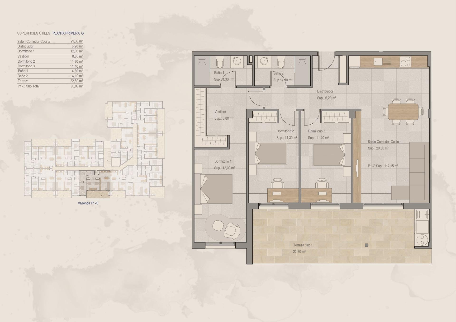 Wohnung in Torre-Pacheco, Murcia, Spanien 3 Schlafzimmer, 112 m2 Nr. 111386
