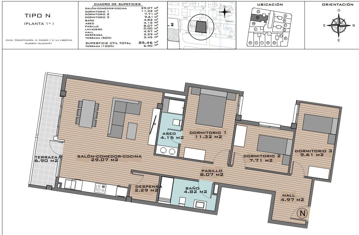 Apartament w Algorfa, Alicante, Hiszpania 3 sypialnie, 84 mkw. nr 112695