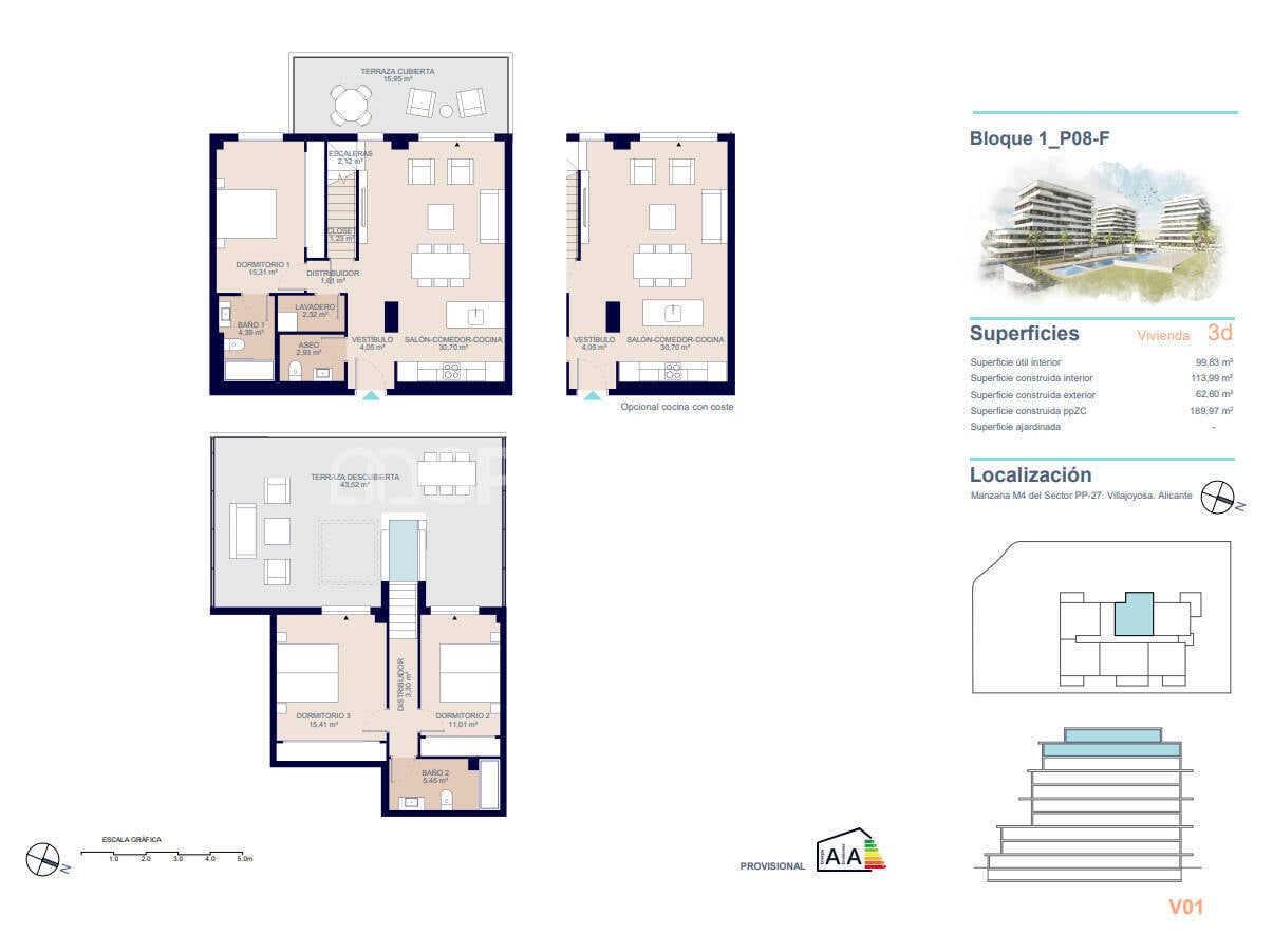 Apartament w Villajoyosa, Alicante, Hiszpania 3 sypialnie, 111 mkw. nr 121001
