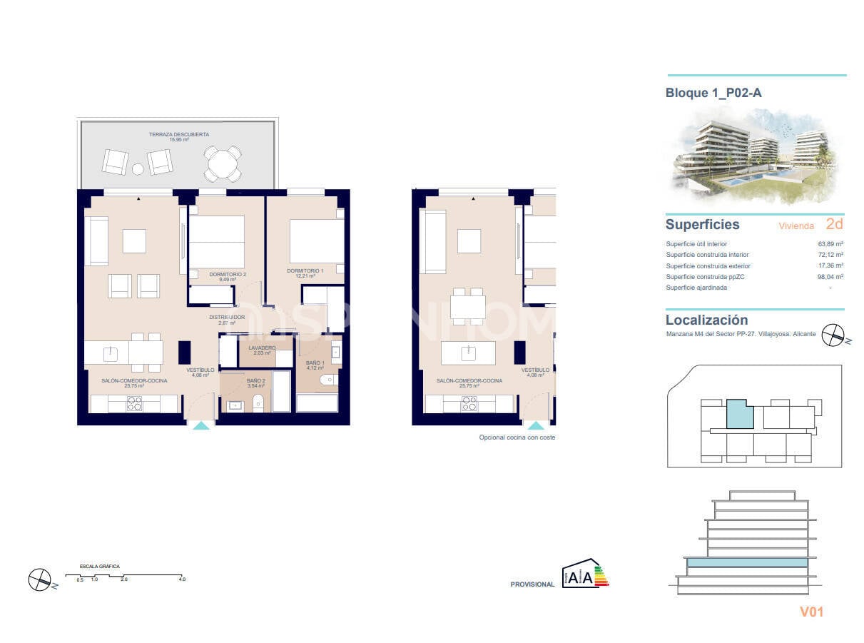 Apartament w Villajoyosa, Alicante, Hiszpania 3 sypialnie, 111 mkw. nr 121001