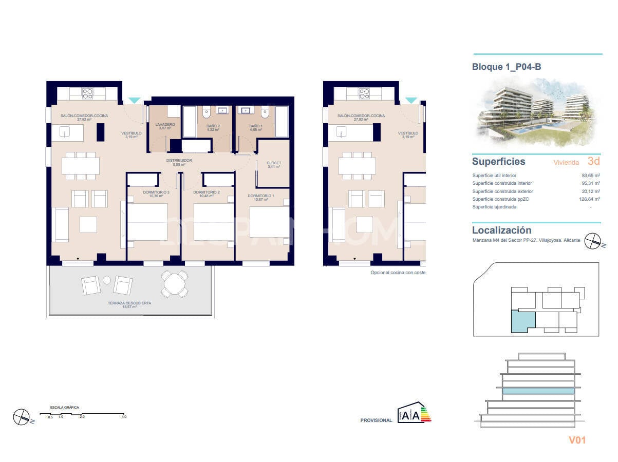 Apartament w Villajoyosa, Alicante, Hiszpania 3 sypialnie, 111 mkw. nr 121001