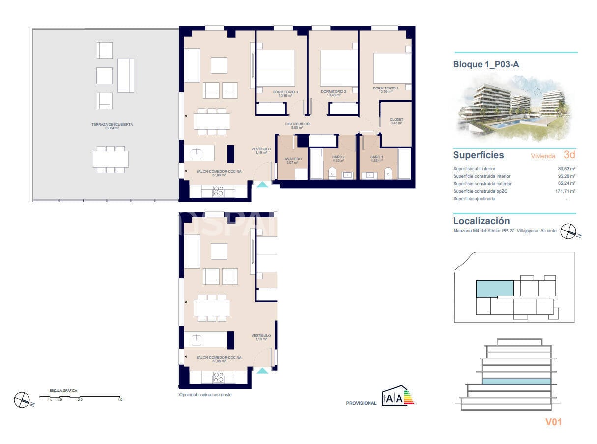 Apartament w Villajoyosa, Alicante, Hiszpania 3 sypialnie, 111 mkw. nr 121001