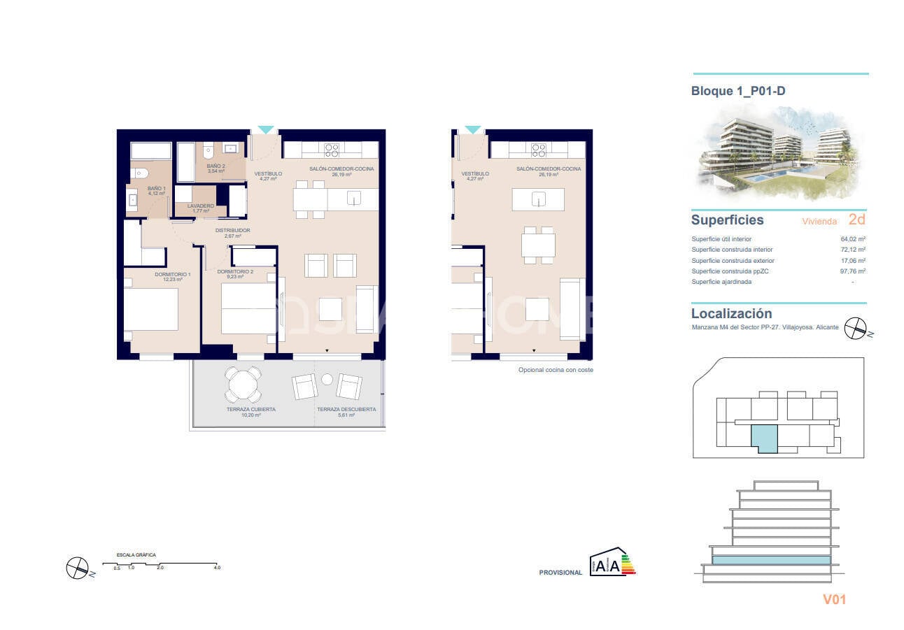 Apartament w Villajoyosa, Alicante, Hiszpania 3 sypialnie, 111 mkw. nr 121001
