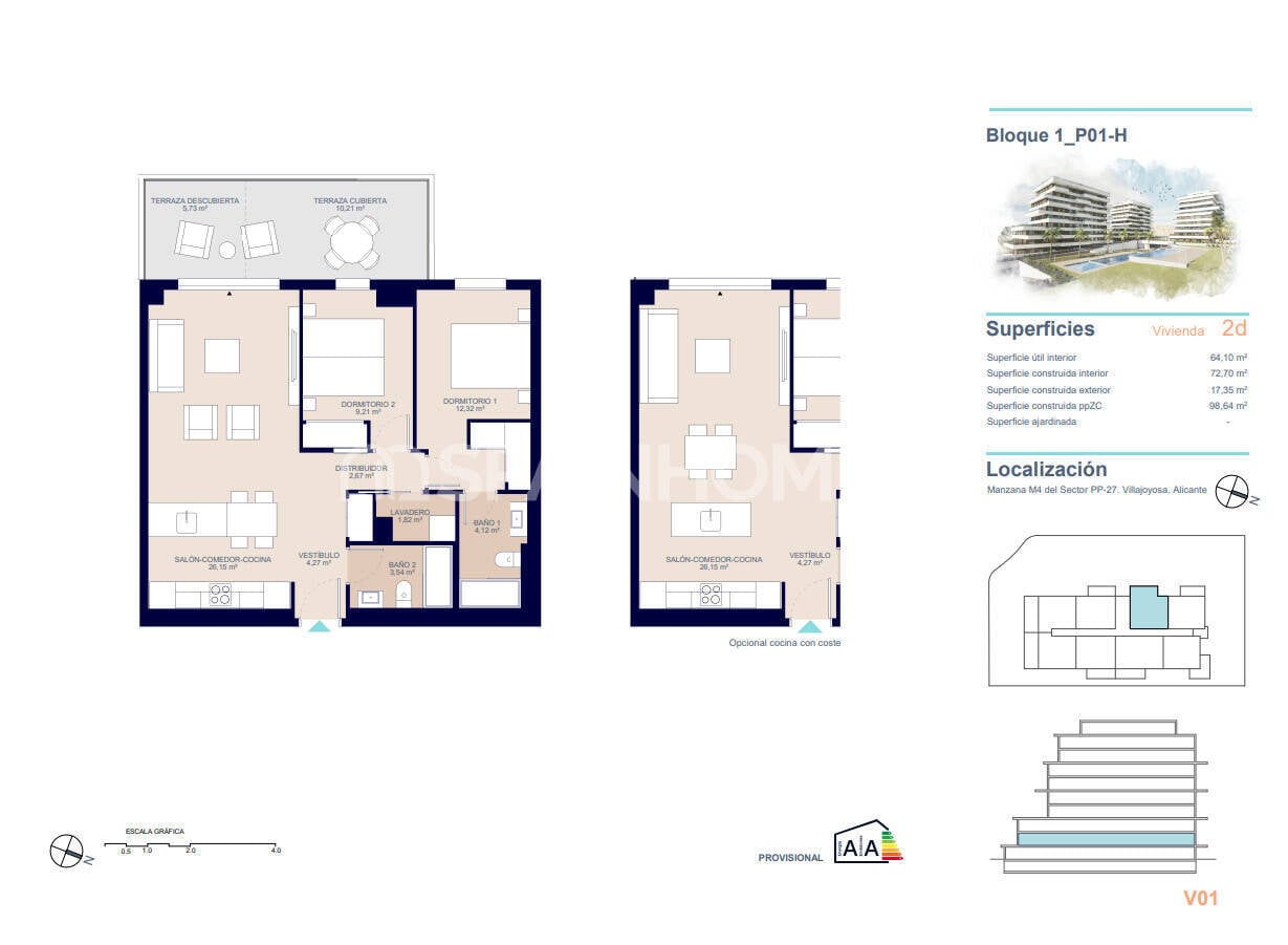 Apartament w Villajoyosa, Alicante, Hiszpania 3 sypialnie, 111 mkw. nr 121001