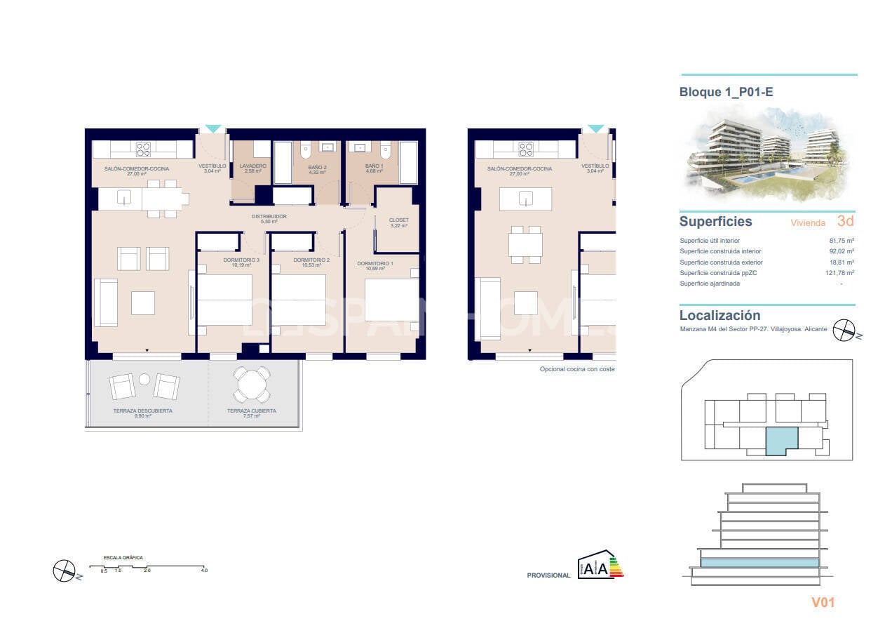 Apartament w Villajoyosa, Alicante, Hiszpania 3 sypialnie, 111 mkw. nr 121001