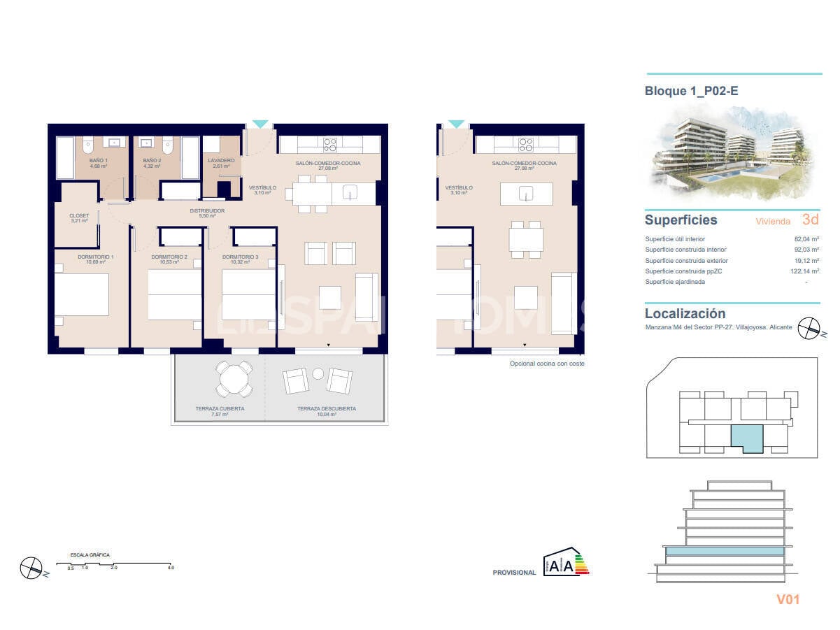 Apartament w Villajoyosa, Alicante, Hiszpania 3 sypialnie, 111 mkw. nr 121001