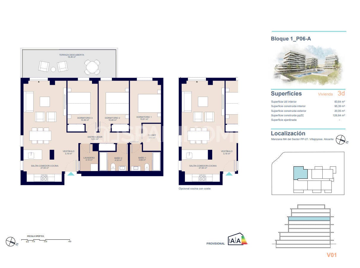 Apartament w Villajoyosa, Alicante, Hiszpania 3 sypialnie, 111 mkw. nr 121001