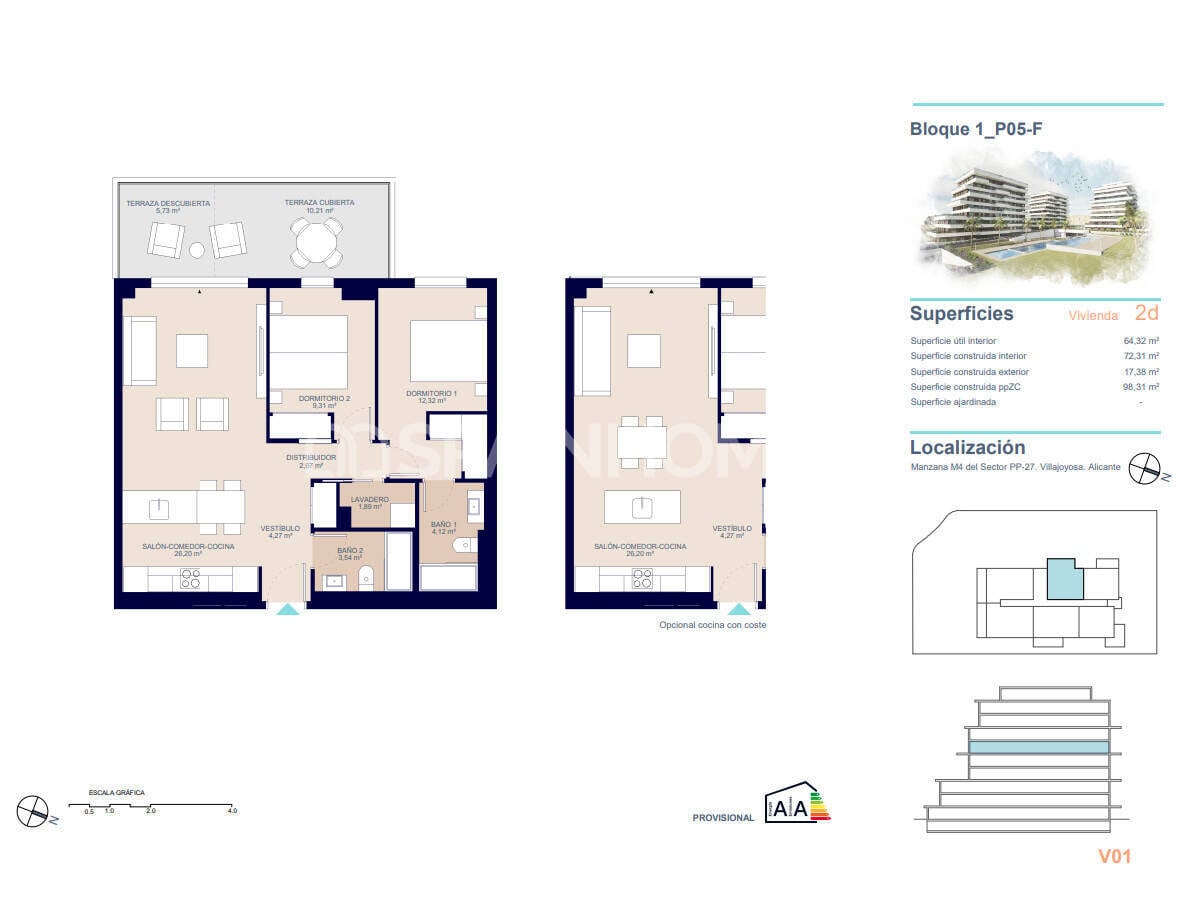 Apartament w Villajoyosa, Alicante, Hiszpania 3 sypialnie, 111 mkw. nr 121001