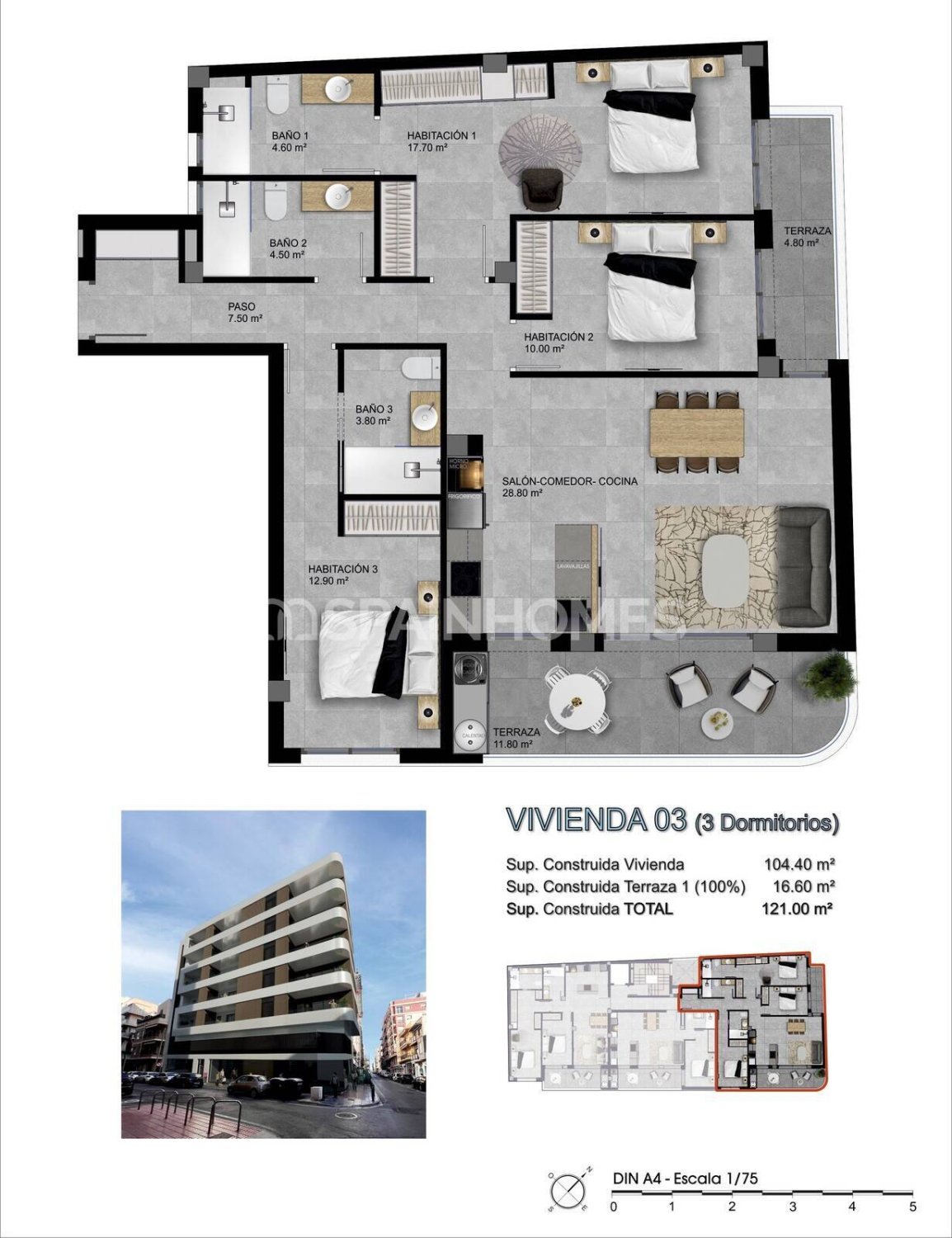 Apartment in Santa Pola, Alicante, Spain 3 bedrooms, 121 sq.m. No. 131218
