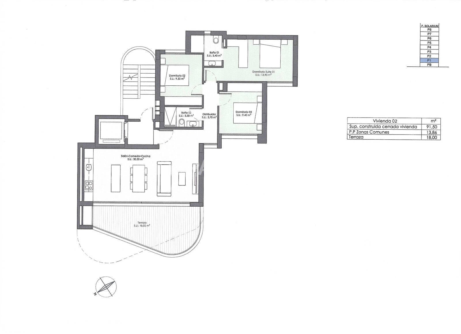 Penthäuser in Guardamar del Segura, Alicante, Spanien 3 Schlafzimmer, 91 m2 Nr. 122464