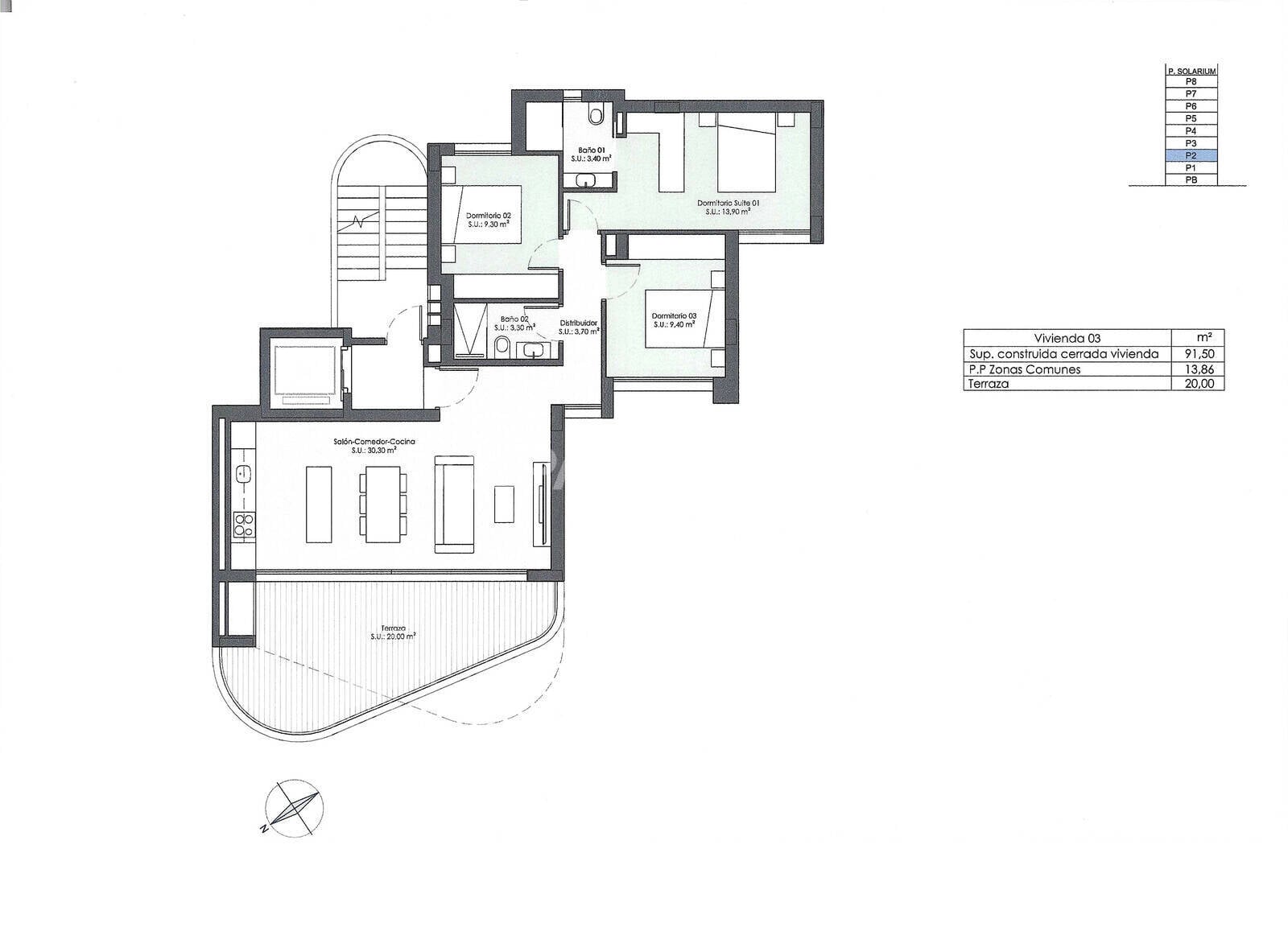 Penthäuser in Guardamar del Segura, Alicante, Spanien 3 Schlafzimmer, 91 m2 Nr. 122464