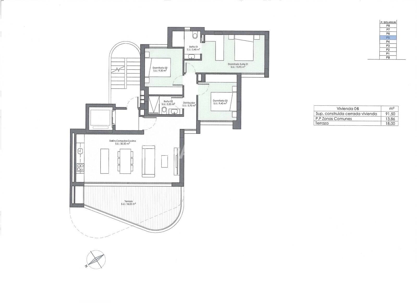 Penthäuser in Guardamar del Segura, Alicante, Spanien 3 Schlafzimmer, 91 m2 Nr. 122464