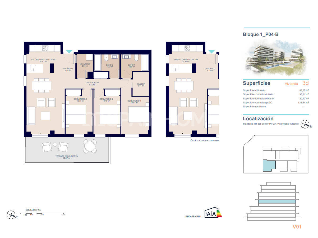 Appartamento a Villajoyosa, Alicante, Spagna 2 camere da letto, 85 mq. N° 120999