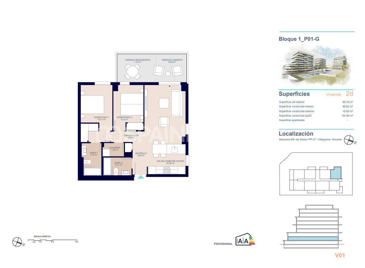 Appartamento a Villajoyosa, Alicante, Spagna 2 camere da letto, 85 mq. N° 120999