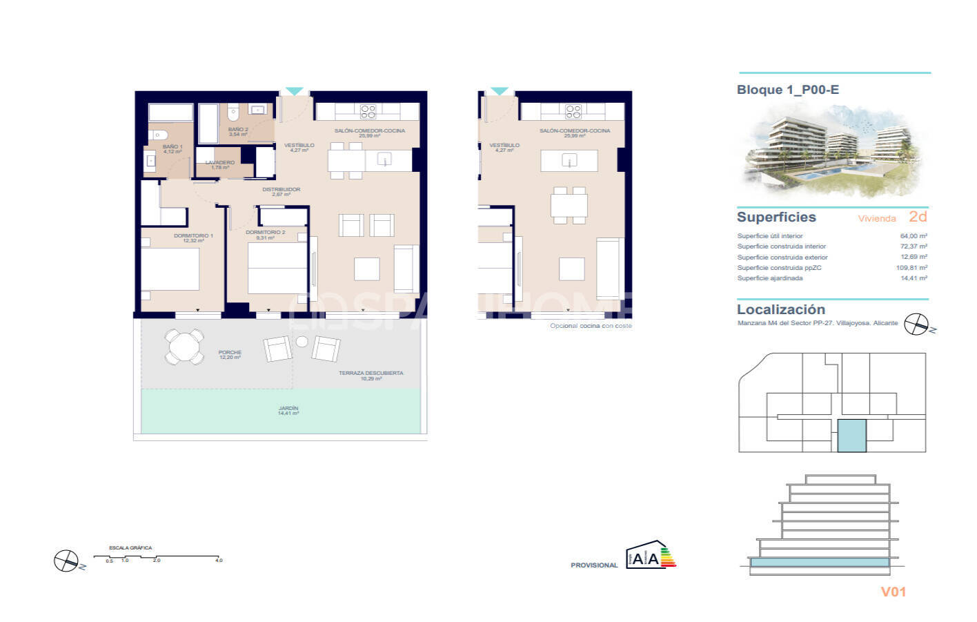 Appartamento a Villajoyosa, Alicante, Spagna 2 camere da letto, 85 mq. N° 120999