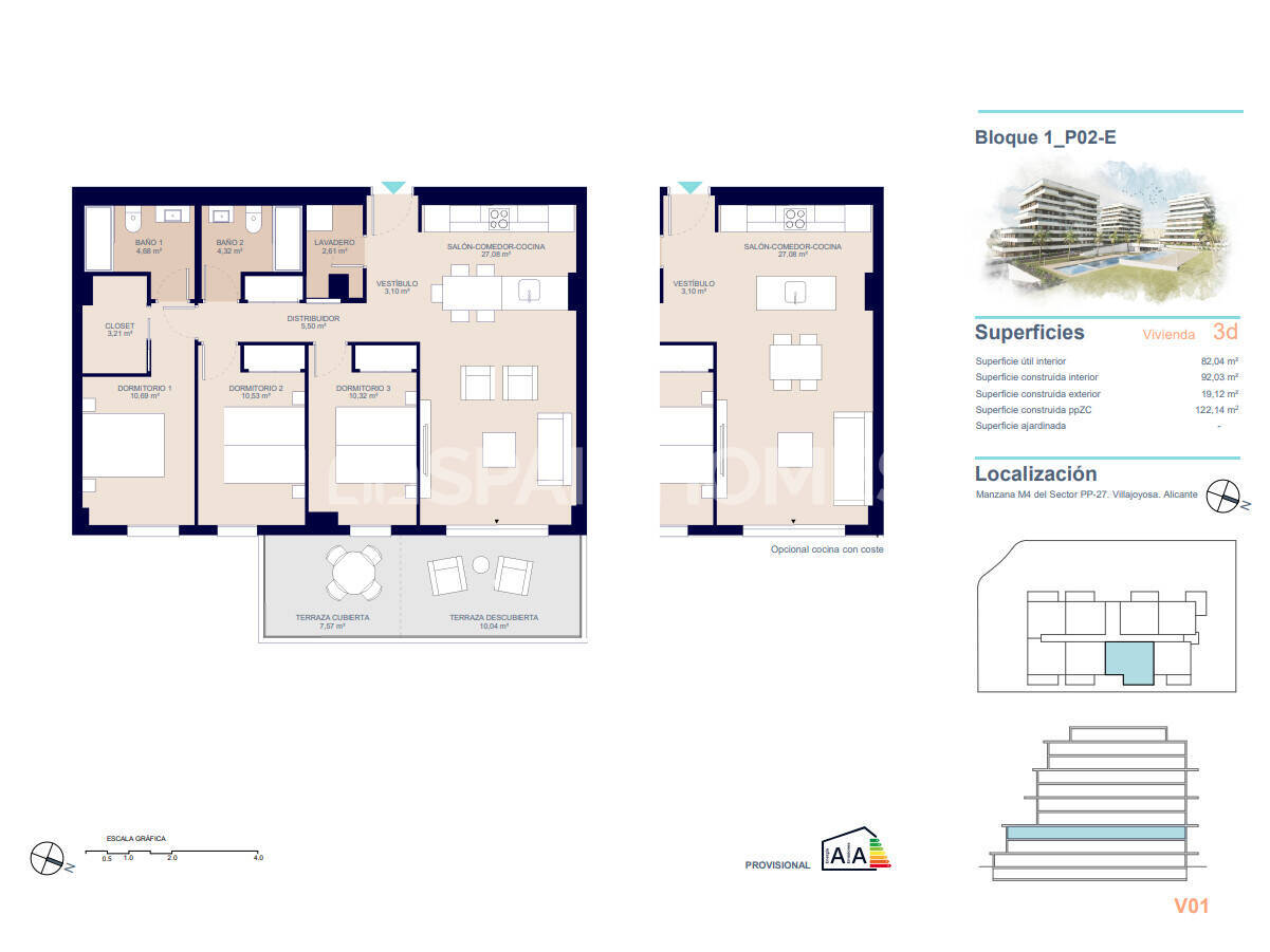 Appartamento a Villajoyosa, Alicante, Spagna 2 camere da letto, 85 mq. N° 120999