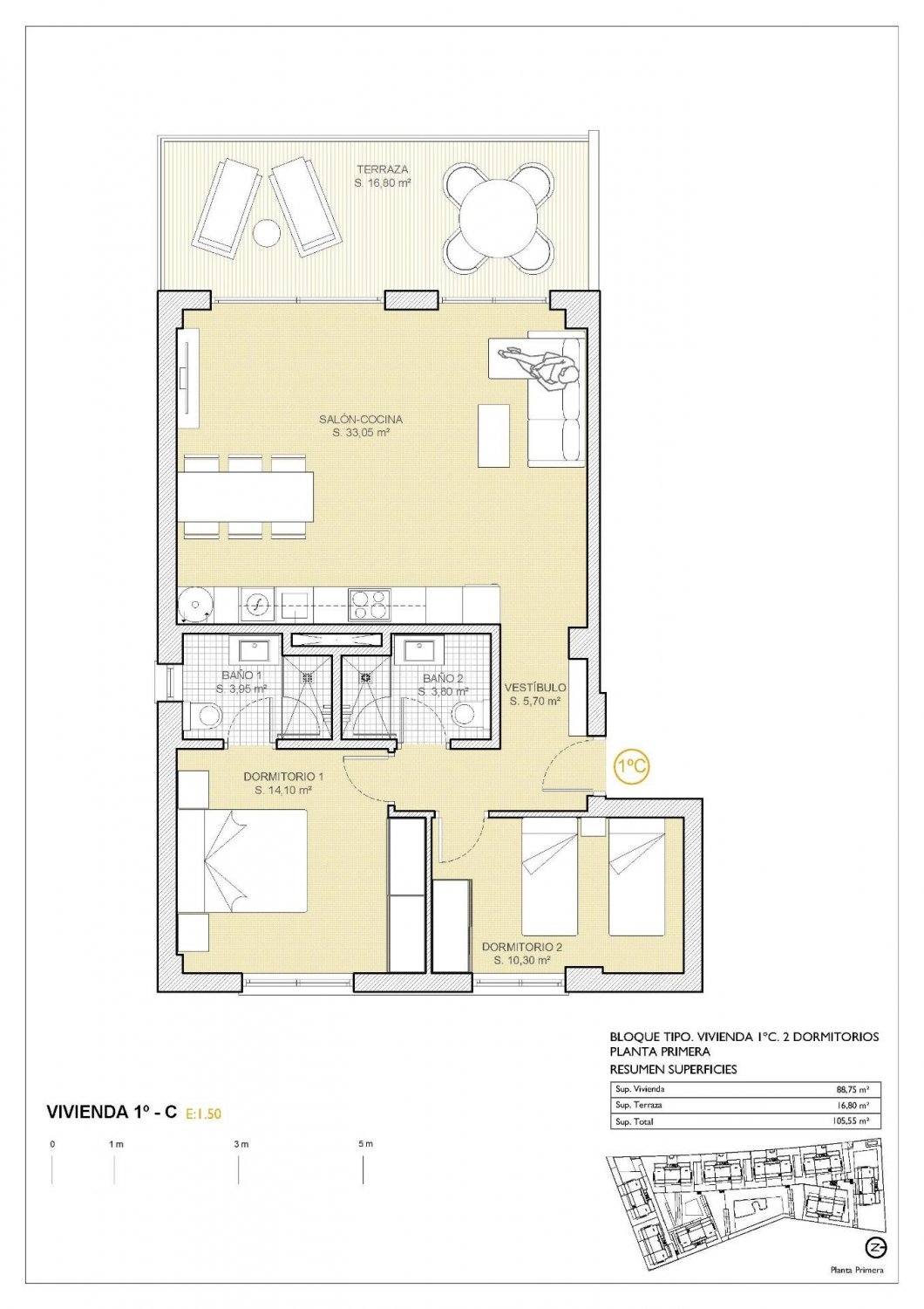 Квартира в Финестрат, Аликанте, Испания 2 спальни, 88м2 №131383